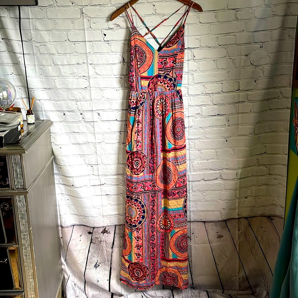 NWT Lulu's Multicolor Aztec Tribal Print Maxi Dress Size S